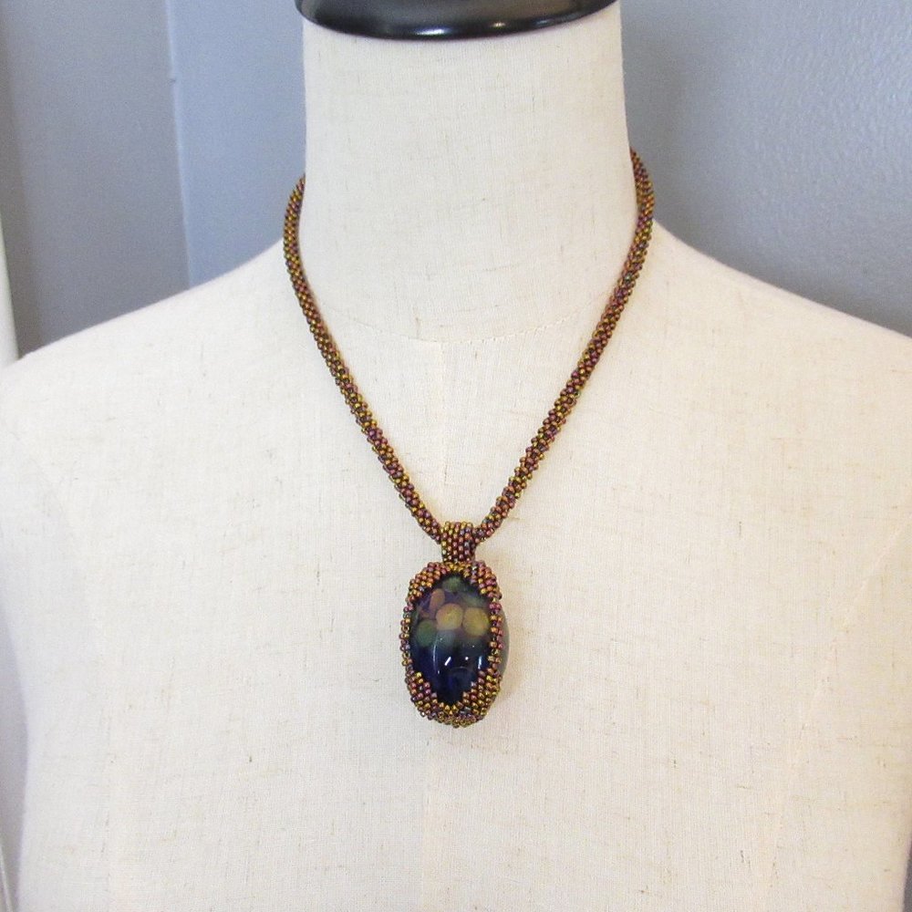Hand stitched Boro glass bead necklace